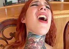 Tattooed slut lick penis and facial
