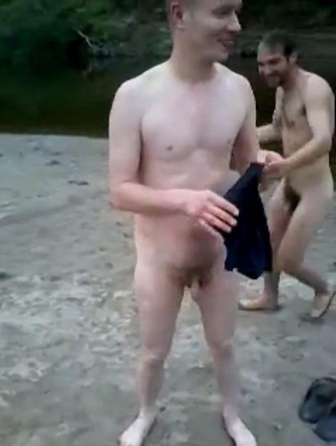 Naked man pee outside